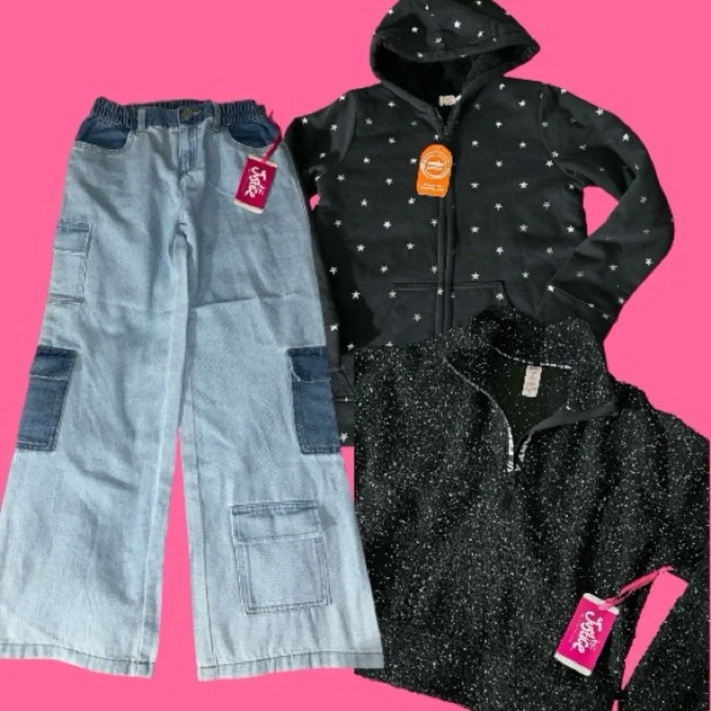 NWT Justice & Wonder nation 3 Pc Sweater Hoodie wide leg jeans bundle 12/14 L/XL